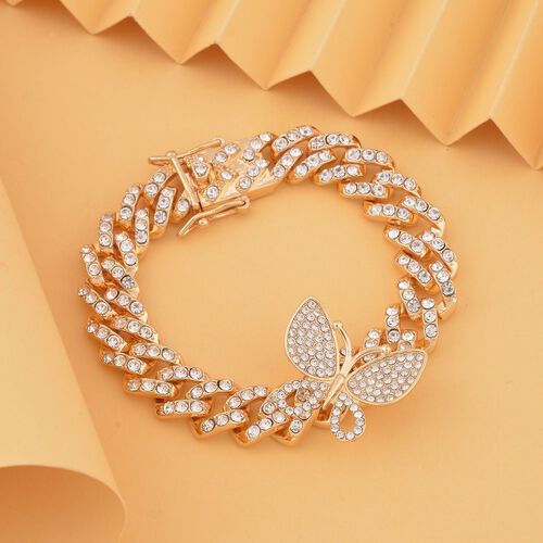 Weißes Kristall 19cm Armband in Goldton, Schmetterling image number 1