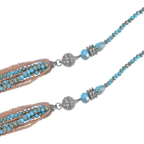 2er Set - Blau und Braun Kristall, Wei&szlig;er Kristall Halskette und Ohrringe image number 4