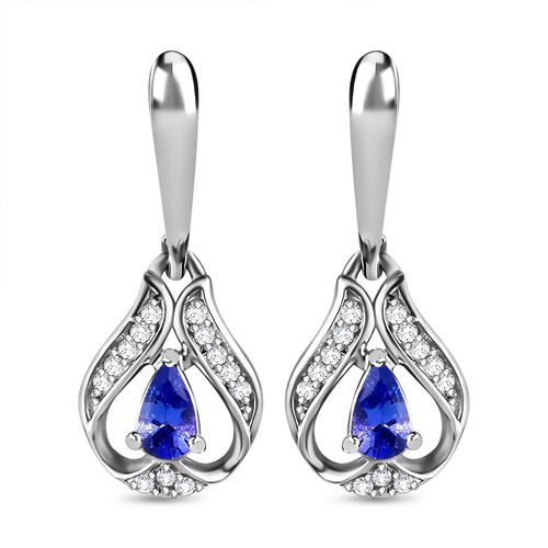 AAA Tansanit und Zirkon-Ohrhänger, 925 Silber platiniert, 0,61 ct. image number 0