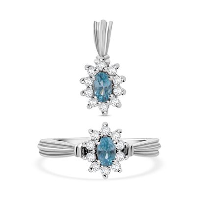 2er Set - AA Blauer Zirkon Anh&auml;nger und Ring, Gr&ouml;&szlig;e (20.00) 925 Silber rhodiniert ca. 1.14 ct