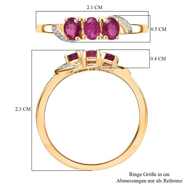 AA Afrikanischer Rubin (Fissure gef&uuml;llt) Ring 925 Silber 750 Gelb Vergoldet (Gr&ouml;&szlig;e 19.00) ca. 0,76 ct image number 7