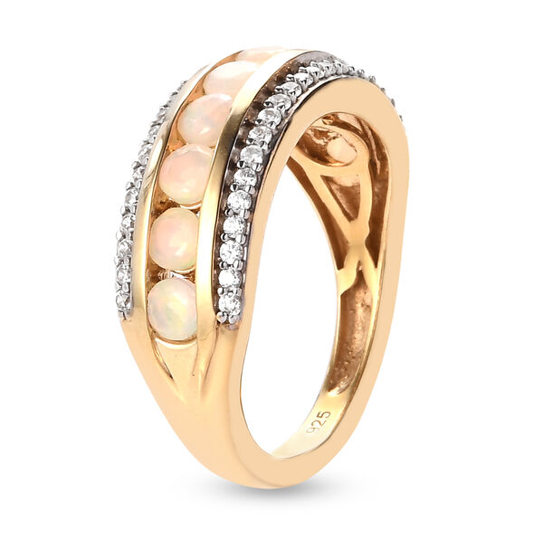 Nat&uuml;rlicher &Auml;thiopischer Opal und Zirkon Ring 925 Silber 585 Vergoldet image number 4