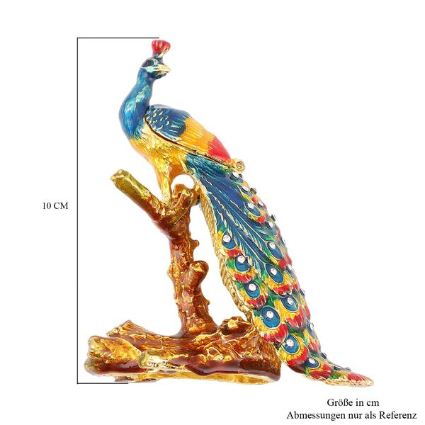 Tablettend&ouml;schen mit wei&szlig;en Kristallen, emailliert, goldfarben, Pfau image number 5