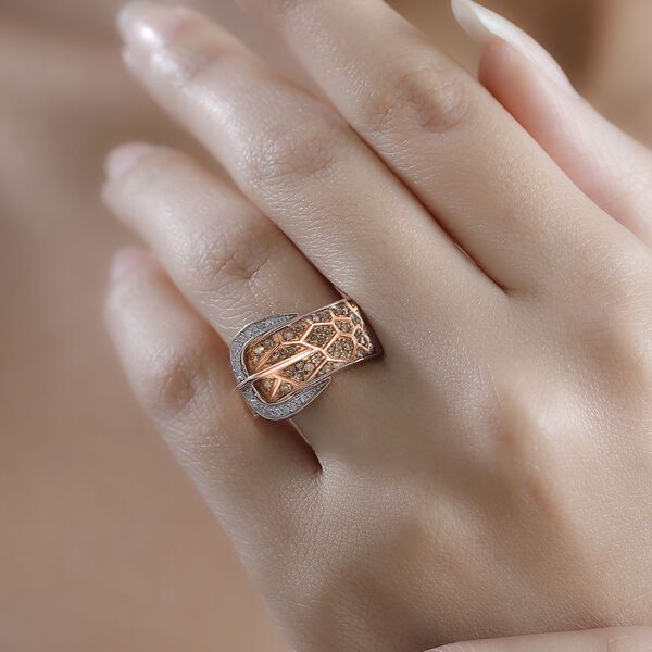 Nat&uuml;rlicher Champagner Diamant Ring 925 Silber 750 Ros&eacute;gold Vermeil (Gr&ouml;&szlig;e 17.00) ca. 0,50 ct image number 3