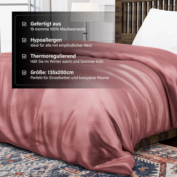 Serenity Night - 100% Maulbeerseide Sommerseidendecke mit Seidenf&uuml;llung Daunenkissen und Seidenkissenbezug Puderrosa image number 13
