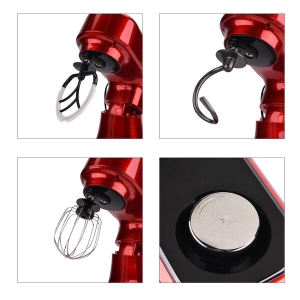 HOMESMART K&uuml;chenmaschine mit 5L Edelstahlsch&uuml;ssel und Zubeh&ouml;r, 34,7&times;22,6&times;33,8 cm, Rot image number 8