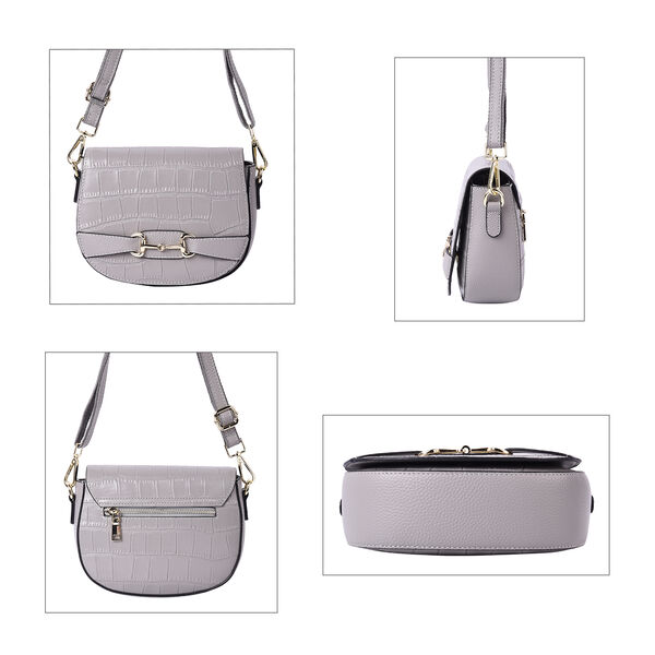 Echtes Leder Crossbody Tasche, mit Rei&szlig;verschluss, Grau image number 3