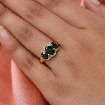 Nat&uuml;rlicher Chromdiopsid-Ring, 925 Silber vergoldet  ca. 2,60 ct