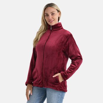 LA MAREY - Samtjacke mit Rei&szlig;verschluss und Taschen, Burgunderrot, S / M