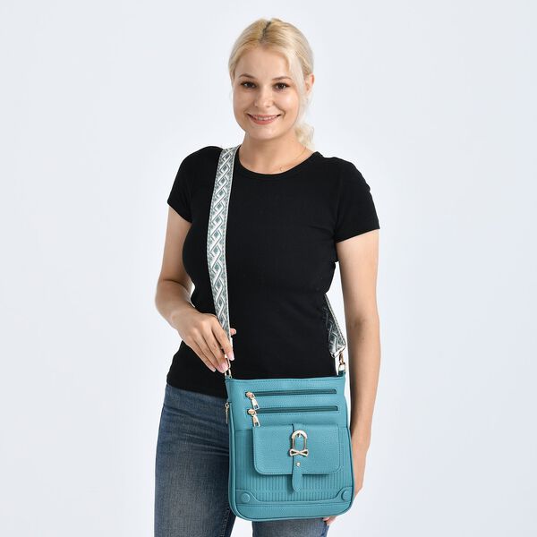 Elegante Umhängetasche aus feinem Lederimitat mit Mehrfachfächern, 24x27 cm, Petrolblau image number 3