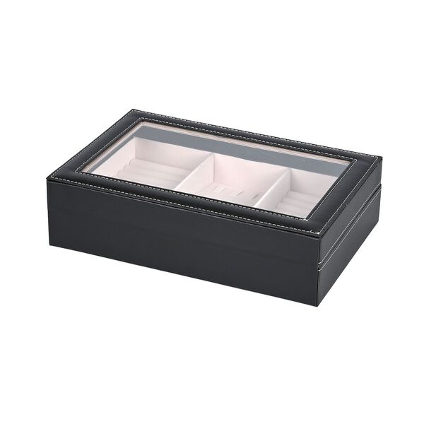 Schmuckorganizer aus Kunstleder mit Glasdeckel, 30x20x8,5cm, Schwarz image number 7