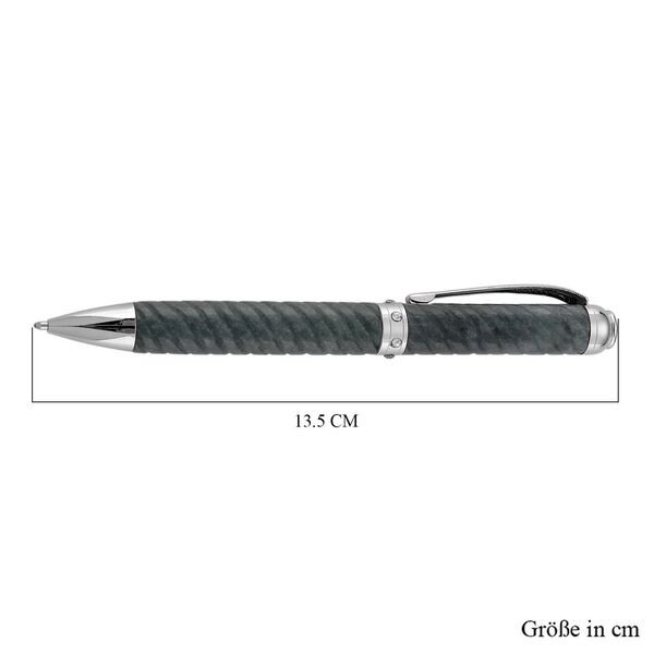 Olmek Jadeit Kugelschreiber, fein geschnitzt, mit wei&szlig;em Kristall und Legierungsmetall, 13,4 cm image number 6