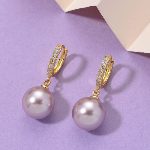 Lila Muschelkernperle, Weißer Zirkonia Ohrringe Messing Standard 20.50 ct image number 1