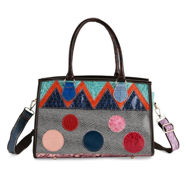 "Chaos by Elsie Genuine Leather Crossbody Bag with RFID Color:black Embossed crocdile shining rhomboid pattern Size:36*15*25cm           Wall: Genuine Leather Lining: Polyester                Exterior:zipped-2, Interior:zipped-2 , slip-2   with 1 Long str image number 0