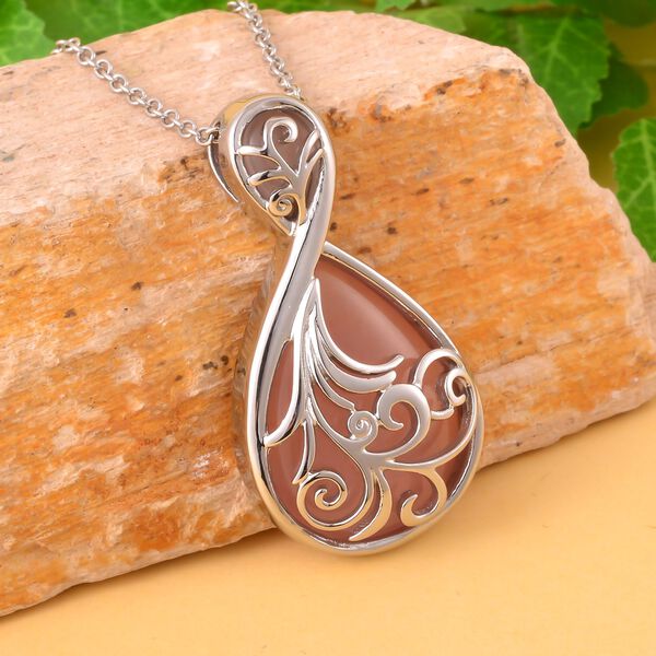 Rosenquarz Anh&auml;nger mit Kette, Edelstahl ca. 20.00 ct image number 2