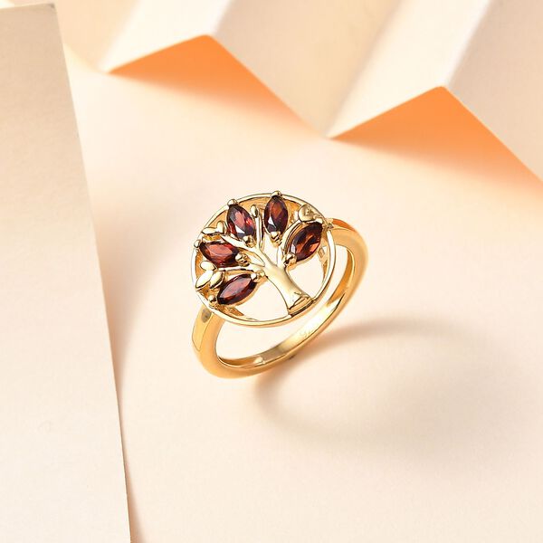 Roter Granat Lebensbaum Ring, 925 Silber Gelbgold Vermeil (Größe 17.00) ca. 0.95 ct image number 2