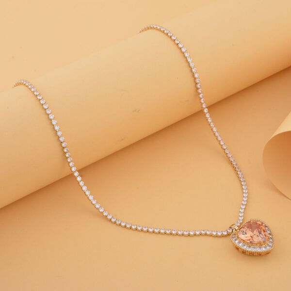 Champagnerfarbige und wei&szlig;e Zirkonia-Herz-Halskette, 50 cm - 13 ct. image number 1