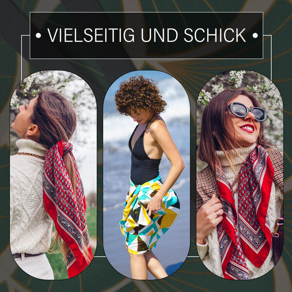 LA MAREY: Premium Selection - 100% Maulbeerenseiden-Halstuch mit Päonien Druck, 35x150 cm, grün image number 5