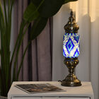 Handgefertigte orientalische Mosaik Glas Tischlampe - Zylinderform, Größe 13x13x40 cm, Blau image number 1