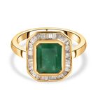Socoto Smaragd und weißer Diamant Ring, 925 Silber Gelbgold Vermeil (Größe 20.00) ca. 2.66 ct