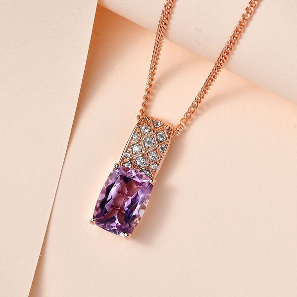 Rose De France Amethyst, wei&szlig;er Zirkon Anh&auml;nger mit Kette, 925 Silber ros&eacute;vergoldet, ca. 6.76 ct image number 2