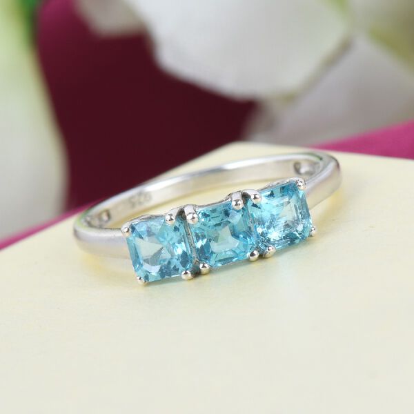 Blauer Apatit 3 Stein Ring 925 Silber Platin-&Uuml;berzug image number 2