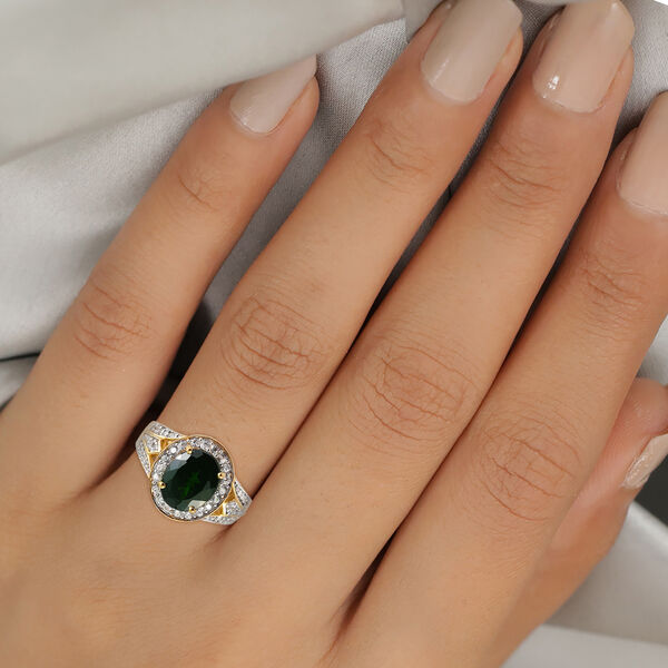 Nat&uuml;rlicher Chromdiopsid und wei&szlig;er Zirkon-Ring, 925 Silber Gelbgold Vermeil  ca. 3,35 ct image number 3