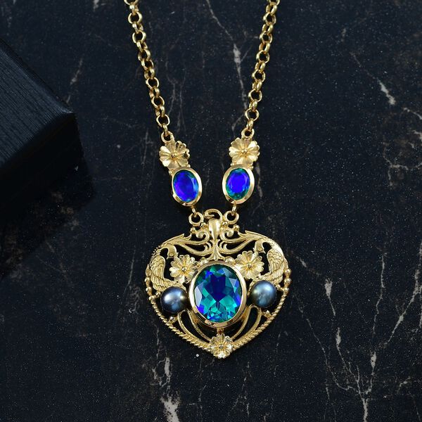 Pfau Quarz Triplette Halskette ca. 45 cm Messing image number 2