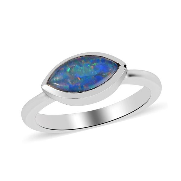 Boulder Opal Triplett Solit&auml;r Ring 925 Silber Platin-&Uuml;berzug image number 4