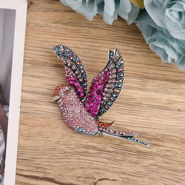 Mehrfarbige Kristall-Brosche, Vogel image number 2