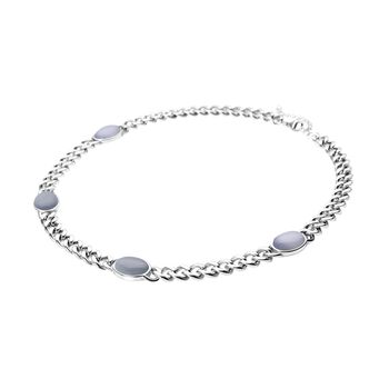 K&uuml;nstliche, wei&szlig;e Katzenaugen Halskette, ca. 50 cm, 316L Edelstahl, ca. 25.00 ct