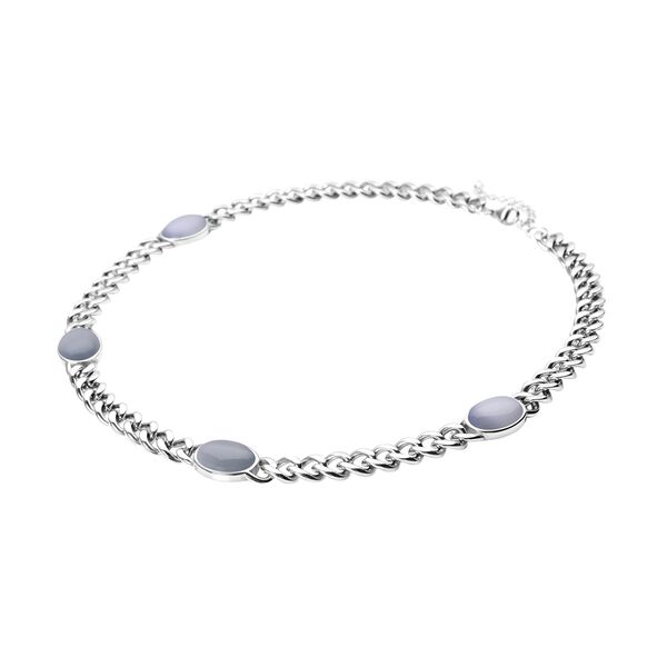 Künstliche, weiße Katzenaugen Halskette, ca. 50 cm, 316L Edelstahl, ca. 25.00 ct image number 3