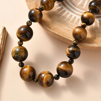 Tigerauge Halskette ca. 50 cm Nickelfreies Messing platiniert ca. 515.00 ct