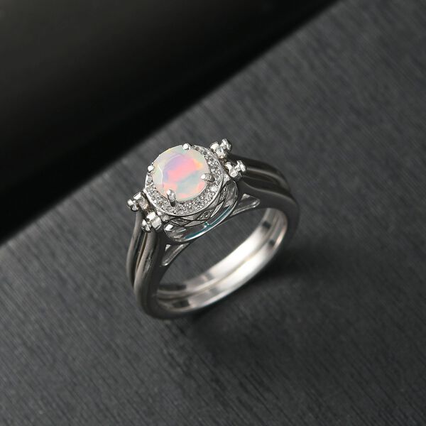 D'Joy AA Sleeping Beauty T&uuml;rkis, AA nat&uuml;rlicher, &auml;thiopischer Welo Opal und Zirkon Wendeschmuck-Ring mit doppeltem Design - 1,76 ct. image number 1