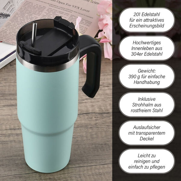 Edelstahlbecher 887 ml mit Strohhalm in T&uuml;rkis image number 3