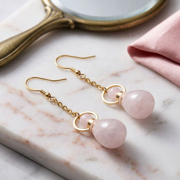 Rosenquarz Parf&uuml;mflaschen-Ohrringe - 50 ct. image number 1