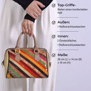 Chaos by Elsie Crossbody-Tasche aus echtem Leder, Multicolor mit gl&auml;nzender Krokopr&auml;gung im Streifenmuster, RFID-Schutz und Mini-Taschenlampe, 26x14x19 cm