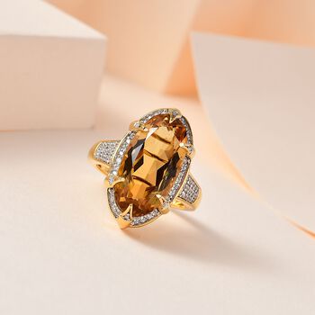 Citrin, Wei&szlig;er Zirkon Ring, 925 Silber vergoldet, (Gr&ouml;&szlig;e 16.00), ca. 10.71 ct