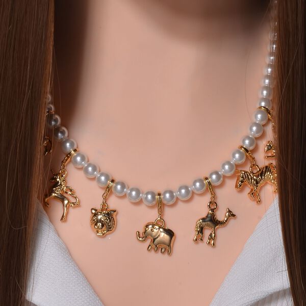 Weiße Muschelkernperle Halskette ca. 50 cm Legierung Standard gelb vergoldet image number 2