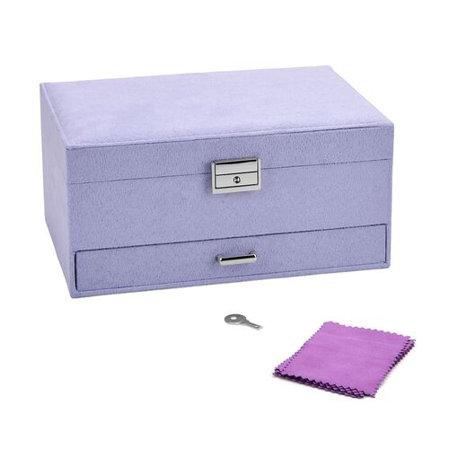 "3 layer Velvet Jewelry box with 5pcs Silver Polish cleaning cloth,  Velvet 3 layer Jewelry box with one drawer, 24.5x17x11.5cm, Material: Velvet+MDF+Alloy Weight: 1081g Color: Lavender  5pcs Anti Tarnish Silver Polishing Clean cloth double side usage, si image number 1
