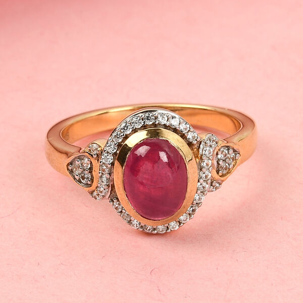 Fissure gefüllt Rubin und Zirkon Ring 925 Silber vergoldet  ca. 2,11 ct image number 2