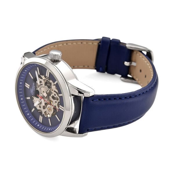 GENOA TIME V2 Automatikuhr mit mechanischem Automatikwerk, Zifferblatt Blau mit Sonnenschliff und offenem Design, Lederarmband Blau, 3 ATM wasserdicht image number 5
