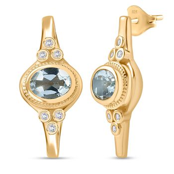 Blau Topas, Wei&szlig;er Zirkon Ohrringe Messing ca. 3.29 ct