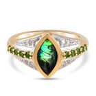 Kanadischer Ammolit und natürlicher Chromdiopsid-Ring, 925 Silber Gelbgold Vermeil (Größe 16.00) ca. 1,50 ct