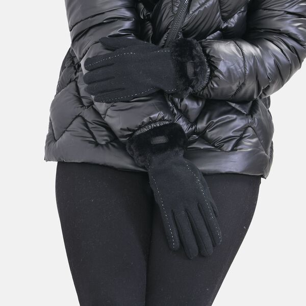 LA MAREY Handschuhe mit Kunstfell Bord&uuml;re, Schwarz image number 3