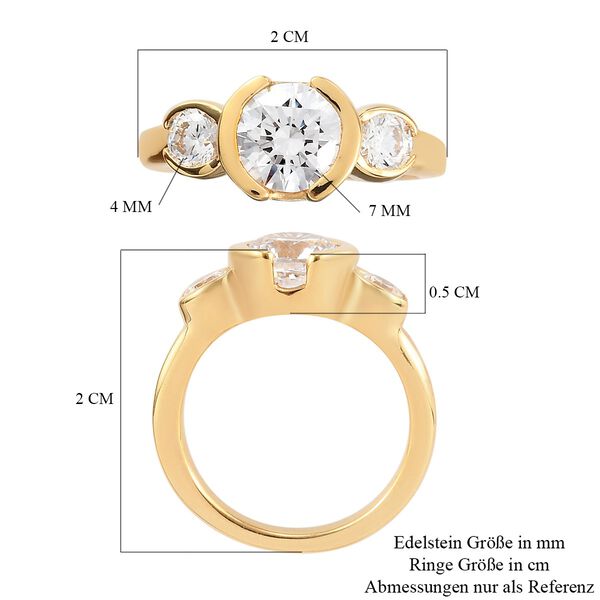 LUSTRO STELLA Hergestellt mit ZIRKONIA 3 Stein Ring 925 Silber 585 Vergoldet (Gr&ouml;&szlig;e 16.00) ca. 3,21 ct image number 6