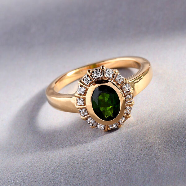 Nat&uuml;rlicher Chromdiopsid und Zirkon Ring 925 Silber vergoldet  ca. 0,90 ct image number 2