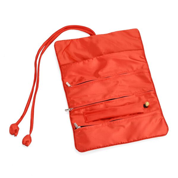 Reise-Schmuckrolle mit Stickmuster 1 Organizer + 5 Silberputzt&uuml;cher Satin, Rot image number 4