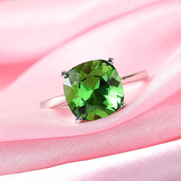 LUSTRO STELLA &Ouml;sterreichischer Farn Gr&uuml;ner Kristall Solit&auml;r Ring 925 Silber Platin-&Uuml;berzug image number 2