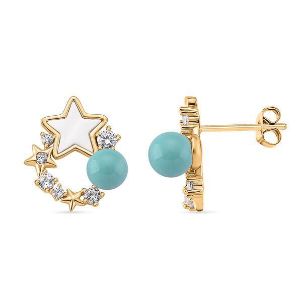 Sleeping Beauty T&uuml;rkis farbe Muschelperle (5-7 mm), Wei&szlig;es Perlmutt Ohrringe, Nickelfreies Messing, golfarben image number 0